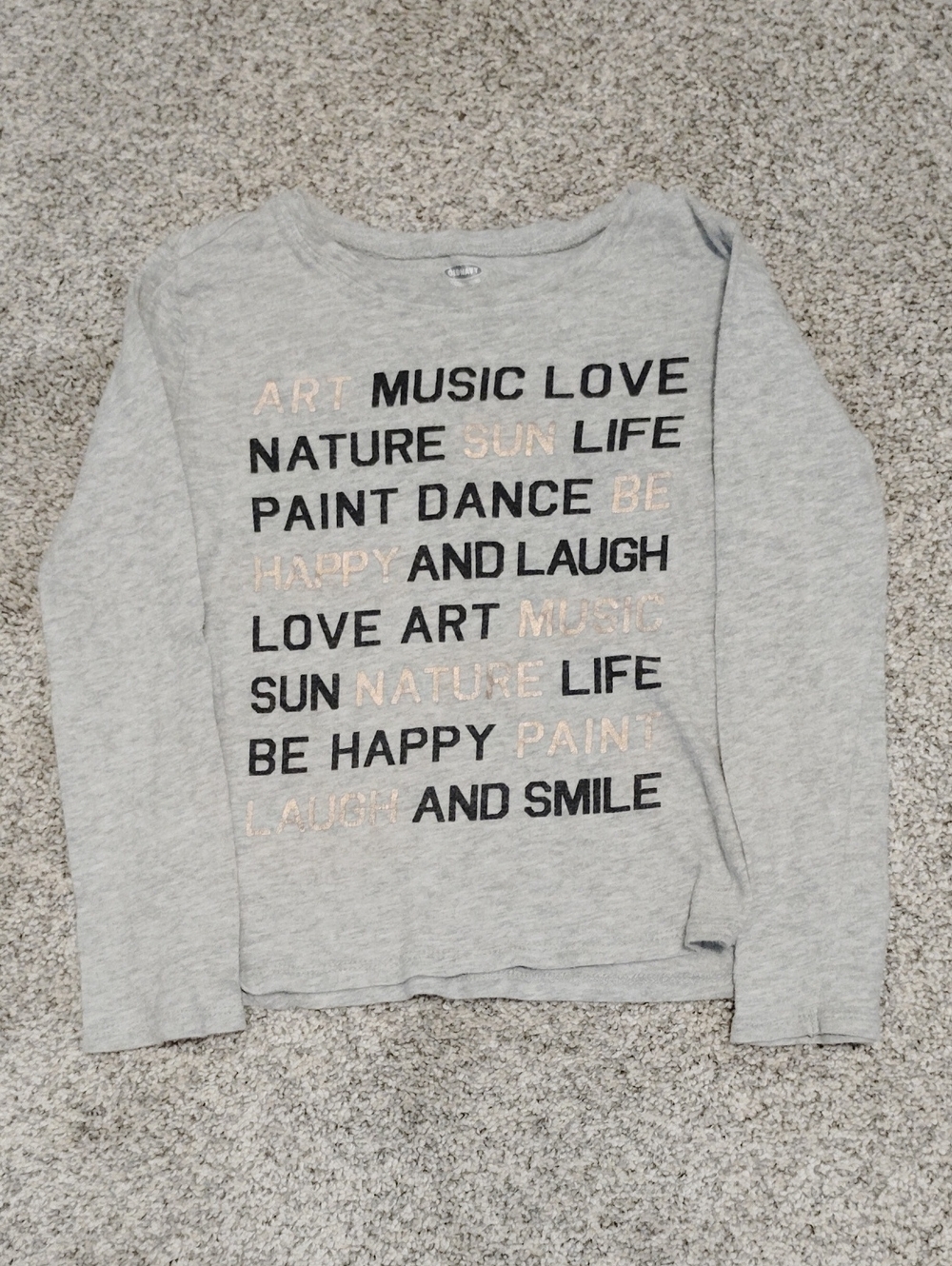 Old Navy Gray Long Sleeve Tee with Black and Metallic Pink Text